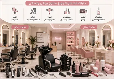 تجهيزات الصالونات ومستلزماتها لصالون رجالي ونسائي
