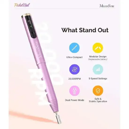 مبرد الأظافر MELODYSUSIE بحجم الجيب وتصميم نحيف وخفيف الوزن